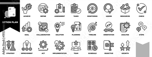 Action Plan Icon Sheet Black Grey
