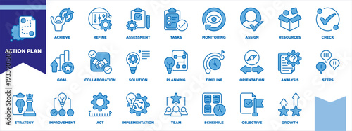 Action Plan Icon Sheet Blue White