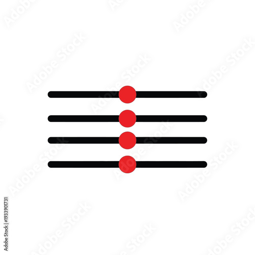 Four horizontal sliders with red circles indicating control points, representing settings or adjustments on a graphic interface