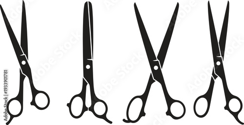 Set of black scissors on white background for cutting and crafting needs