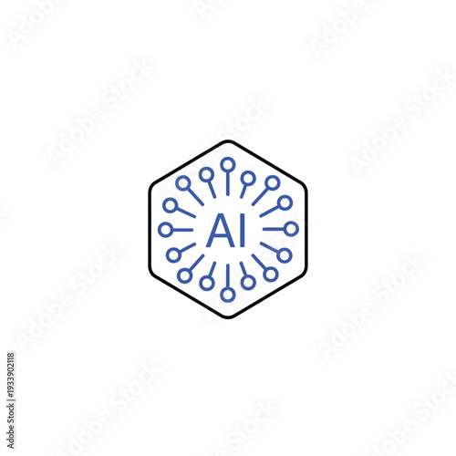Artificial Intelligence Hexagon Symbol with Connected Nodes and AI Text
