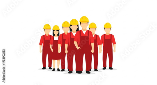 Group of People Wearing Red Uniforms and Yellow Helmets.