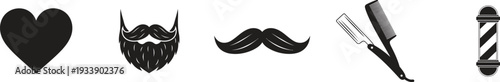 Barber shop icons with heart beard mustache and shaving tools