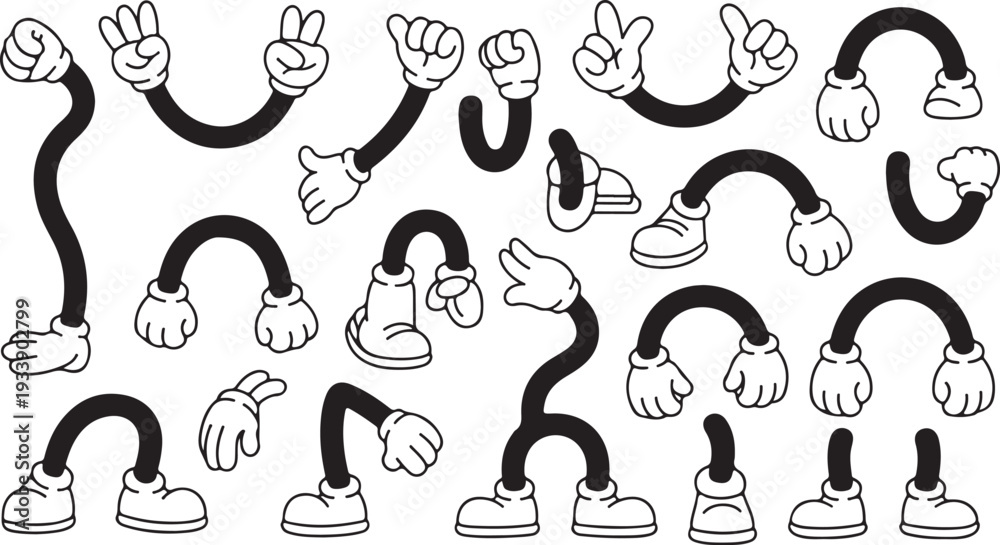 Obraz premium Humorous Cartoon Character Limb Set with Gloved Hands and Shoe Covered Feet