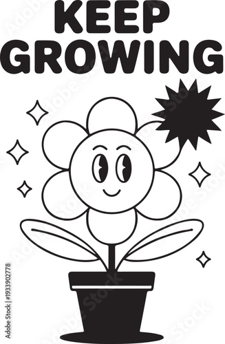 Keep Growing Inspirational Message with Smiling Potted Flower