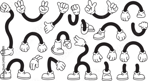Humorous Cartoon Character Limb Set with Gloved Hands and Shoe Covered Feet