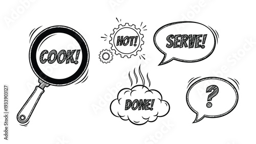 Culinary Clues: An artistic portrayal of essential cooking terms and a question, perfect for culinary content. 