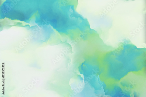 Green, blue watercolor grainy abstract background with copy space. Digital render.