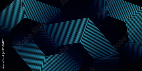 Dark abstract background with glowing blue geometric lines. Modern shiny blue hexagon line pattern. Futuristic technology concept. EPS. 2