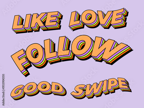 Retro 3D Social Media Text Set with Bold Yellow Typography