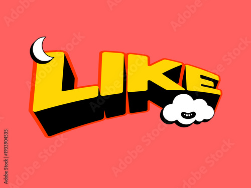 Retro 3D Social Media Text Set with Bold Yellow Typography