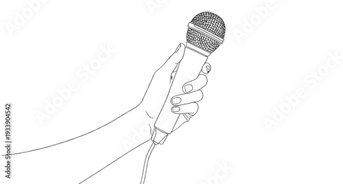 Hand Holding Microphone Illustration – Music Performance, Singer Graphic, and Broadcasting Vector Sketch