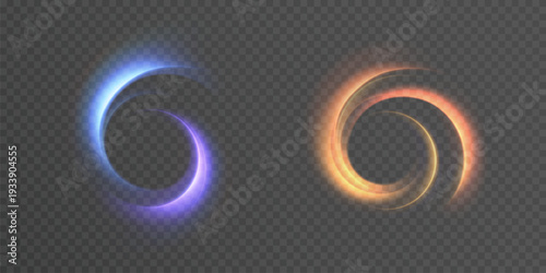 Luminous swirling light effects creating an abstract vortex and a dynamic energy flow