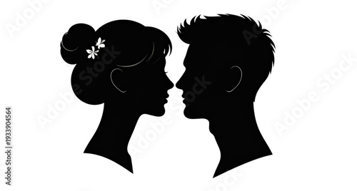 Male and Female Head Profile Silhouettes – Modern Hairstyles Vector Illustration, Side View Portraits