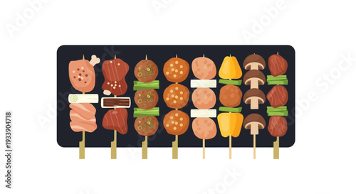 Assorted Skewers with Meat, Vegetables, and Mushrooms
