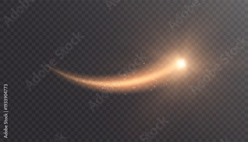 Curved golden light path emitting brightness and shimmering dust effect