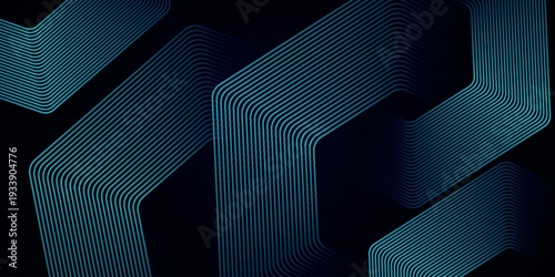 Dark abstract background with glowing blue geometric lines. Modern shiny blue hexagon line pattern. Futuristic technology concept. EPS. 3