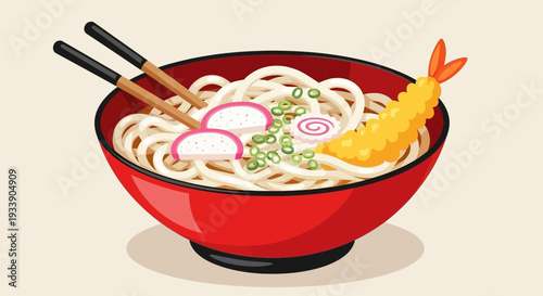 Japanese Udon Noodle Soup with Shrimp Tempura