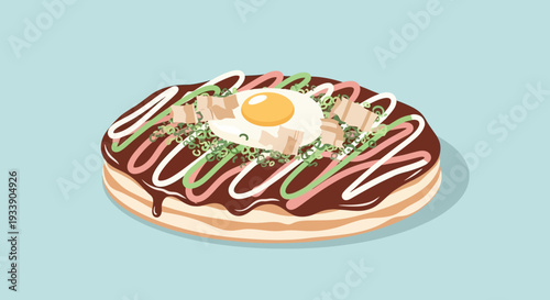 Okonomiyaki Illustration: Delicious Japanese Savory Pancake
