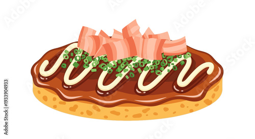 Okonomiyaki Japanese Savory Pancake with Bacon and Scallions