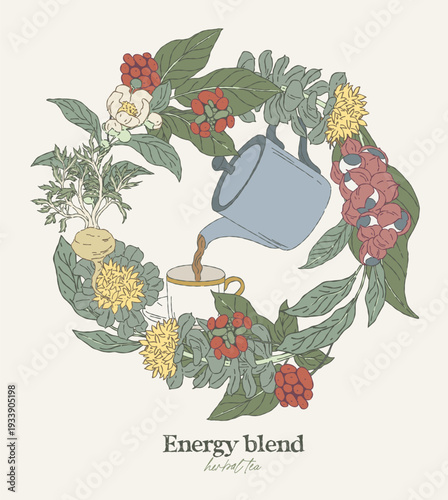 Herbal Tea Wreath with Teapot Pouring