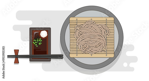 Soba Noodles with Dipping Sauce and Chopsticks