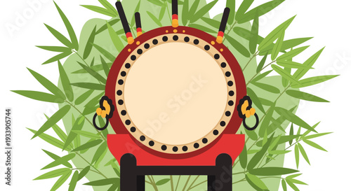Chinese Drum with Bamboo Background