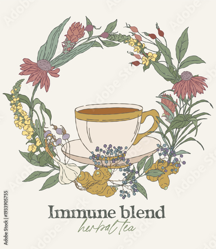 Immune Herbal Wreath with Tea Cup