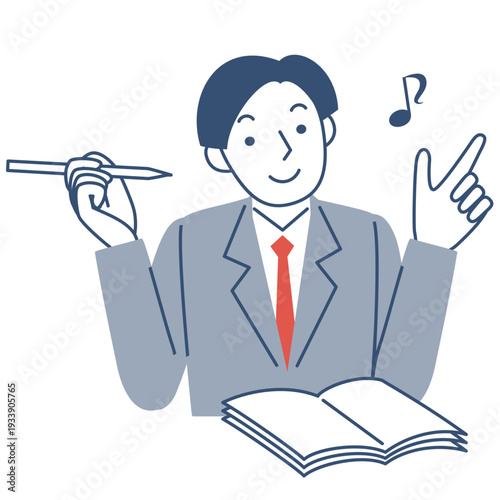 笑顔で勉強する男子学生の上半身