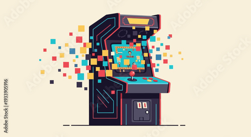 Retro Arcade Machine with Exploding Pixels