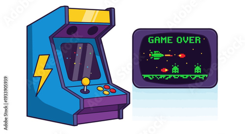 Retro Arcade Machine with Game Over Screen