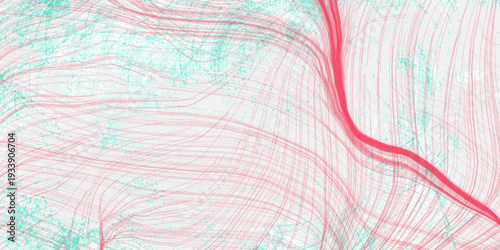 Colorful pattern light liquid swirl paint white Illustration background. Tangled thin curves undulating lines on a white canvas. Grunge texture with distress pink blue rough trace ,Vector background .