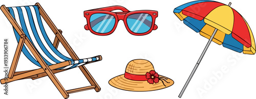 Set of 4 Summer Beach Vacation Objects Vector