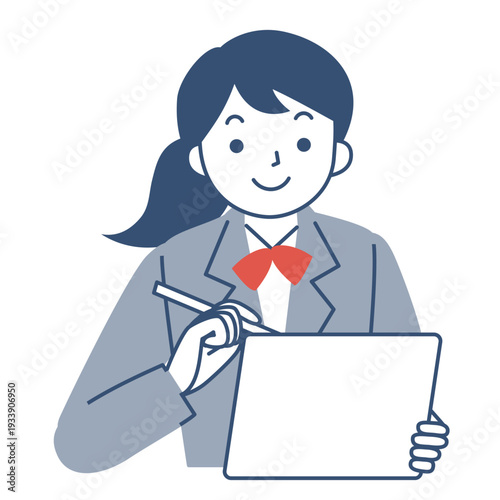 タブレットを使って勉強をする女子学生の上半身