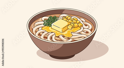 Japanese Udon Noodles with Butter and Corn