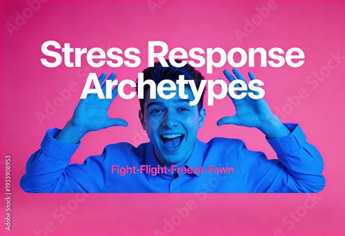 Stress Response Archetypes of Human Emotion Exploring Fight Flight Freeze Fawn in a Colorful Portrait of Joy and Anxiety Expressionism captured with clarity