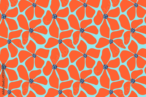 Bold Orange Floral Seamless Pattern with Modern Abstract Style