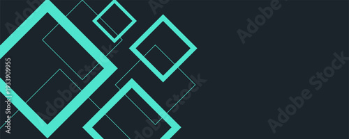 Futuristic abstract composition with angular square frames and clean lines in vibrant cyan tones.