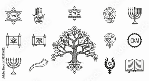 Jewish Cultural Symbols and Icons Set for Educational Materials