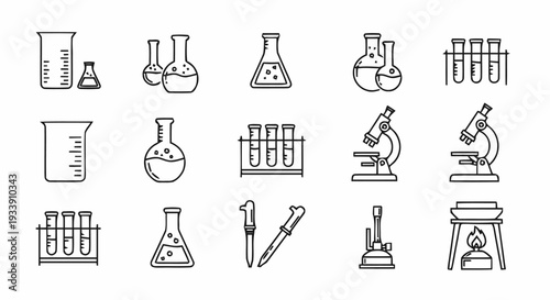 Laboratory Equipment Icons Set for Science Research.