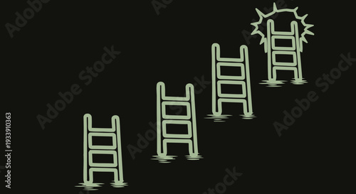 Ladders in a line with exploding top ladder.