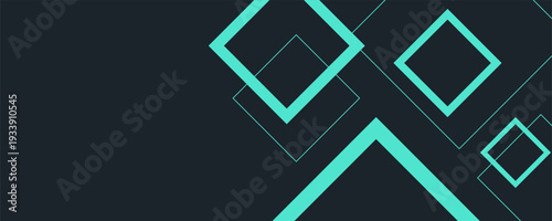 Minimal geometric design featuring overlapping neon teal squares on a deep navy backdrop.