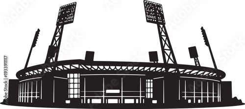 Stadium Silhouette with Bright Lights and Large Windows Display