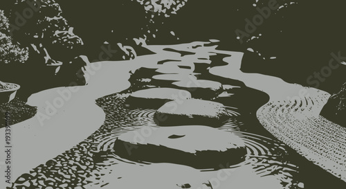 River Stream Flowing through Landscape.