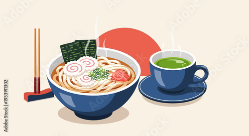 Japanese Ramen Noodles and Green Tea