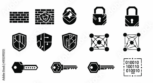Security Icons Set with Shields and Locks.