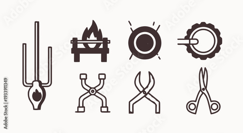 Set of Simple Black Icons Tools Equipment.