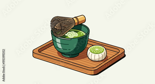 Matcha Tea Ceremony Set with Traditional Whisk and Sweet