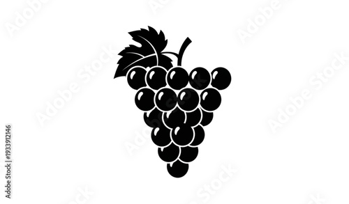 Black silhouette grapes bunch with leaf fruit icon vector isolated on transparent background
