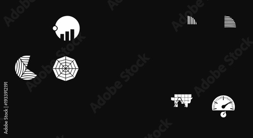 White Icons on Black Background Display.